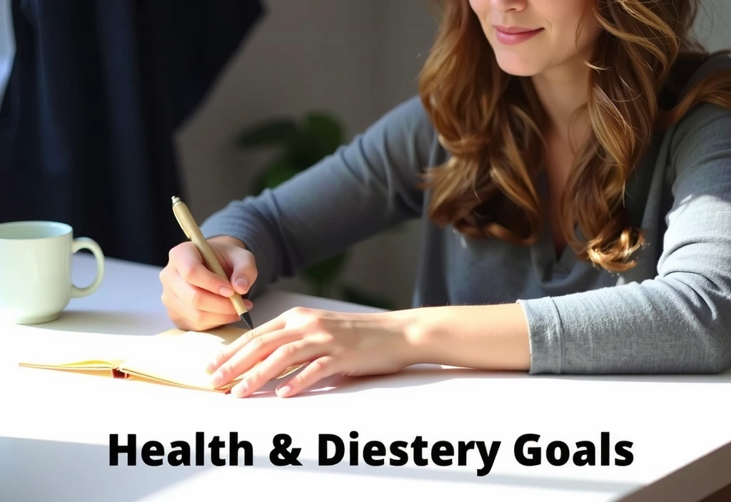 Person, die Notizen macht und über ihre Ernährungsziele nachdenkt